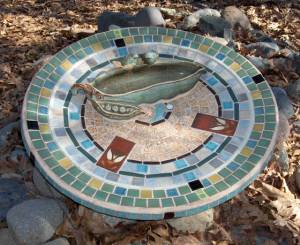 Mosaic Bird Bath made from Recycled Satellite Dish by Martha Jones 